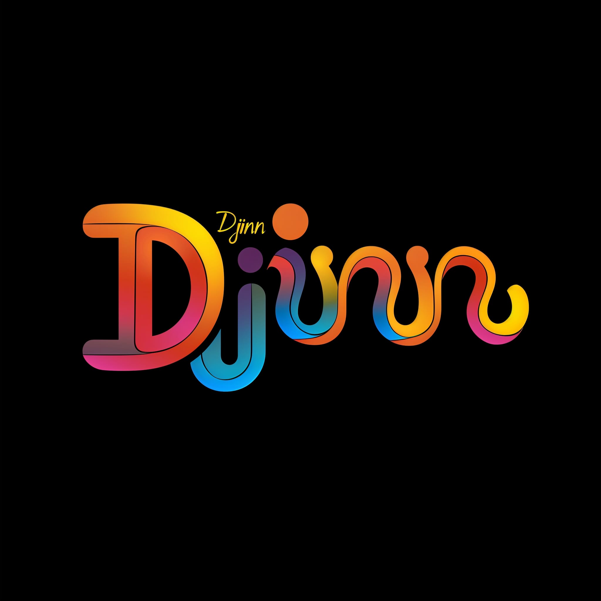 A pyschedelic graphic of the band name Djinn.